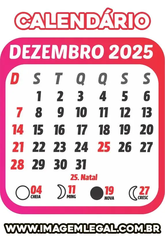 calendario dezembro 2025