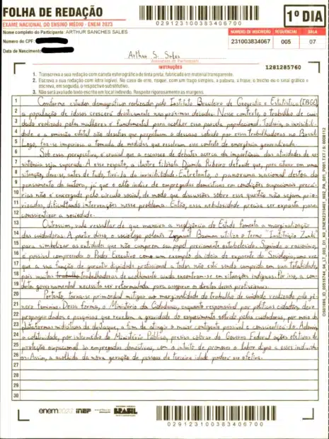 reda o nota 1000