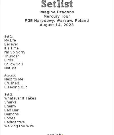 setlist imagine dragons