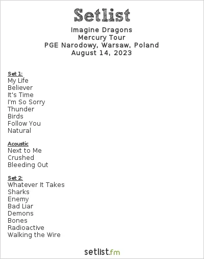 setlist imagine dragons